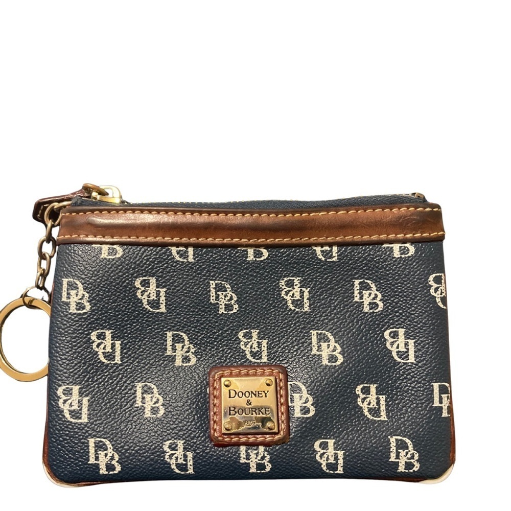 Dooney & Bourke Navy Blue DB Monogram Coated Canvas Key Ring Pouch, Rehab